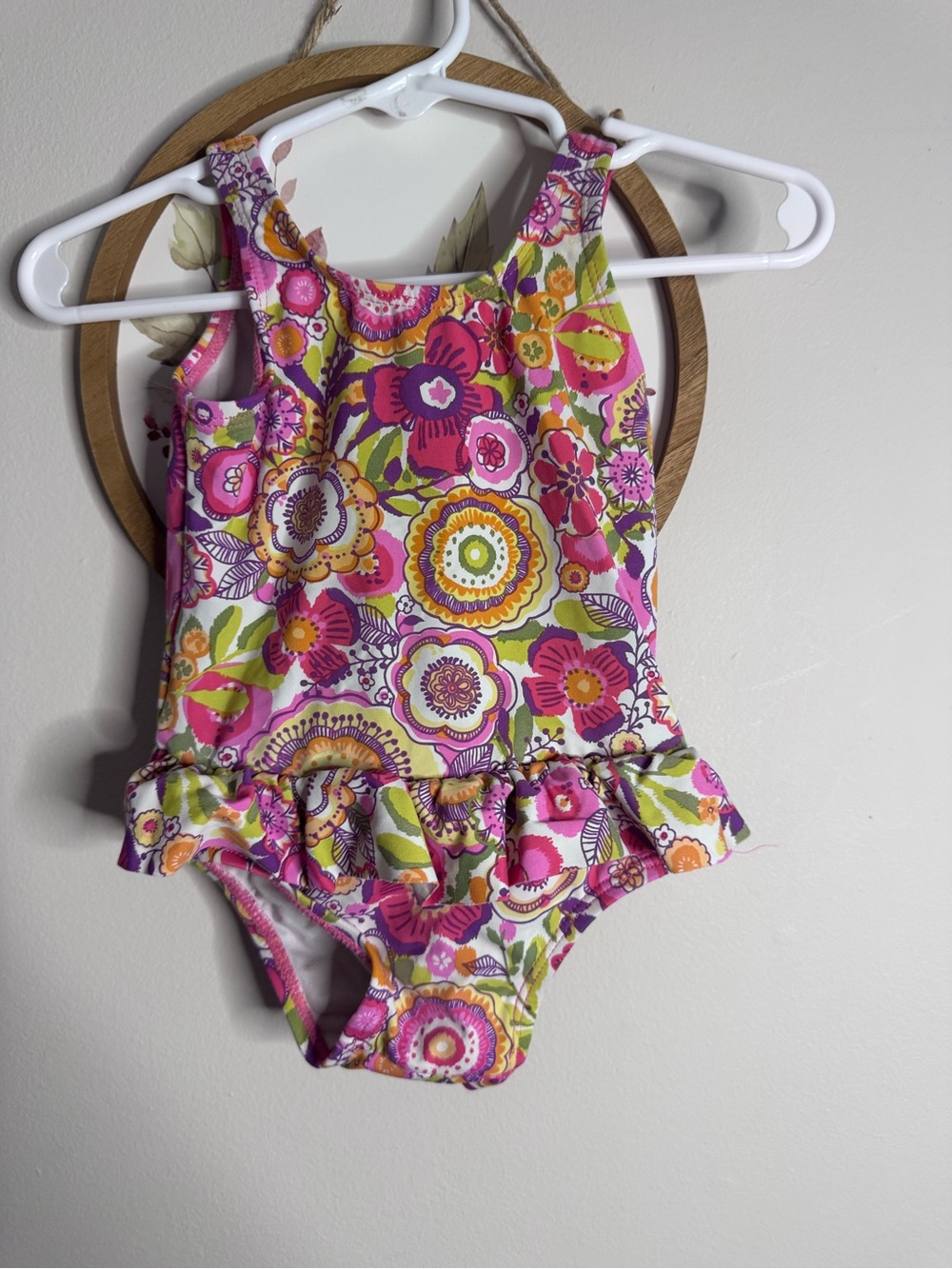 Vera Bradley Floral Ruffle One-Piece Swimsuit - Pink & Green girls 6-12